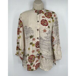 Poeme By Citron Santa Monica Silk Blend Asian Floral Mandarin Collar Size Medium